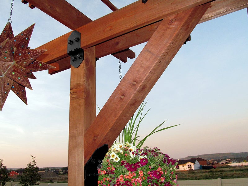 OZCO Laredo Sunset 8" Post to Beam Connector Heavy Duty Black Powder-Coated Steel Bracket for Wood Posts, Outdoor Beam Braces, Corner Brackets, Angle Brackets for Wood and Aluminum, 2-Pack, 56610 - Image 5